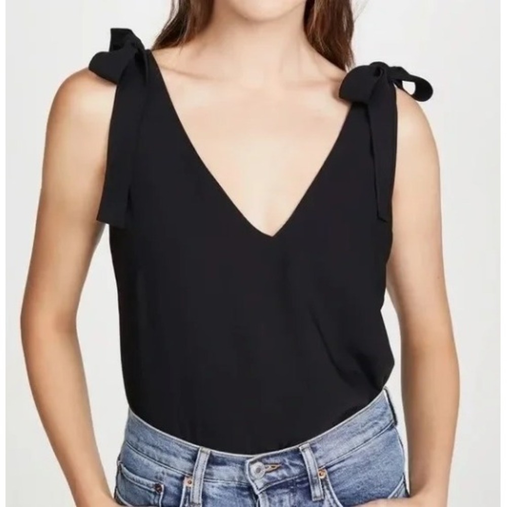 Amanda Uprichard Josephina‎ Shoulder-tie V-neck Top Women's S Black Quit Luxury